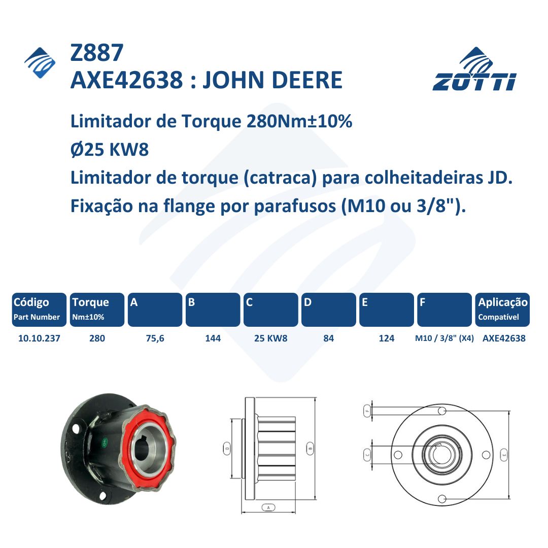 Z887 - LIMITADOR DE TORQUE FLANGE FIXO 280NM - AXE42638 / JOHN DEERE